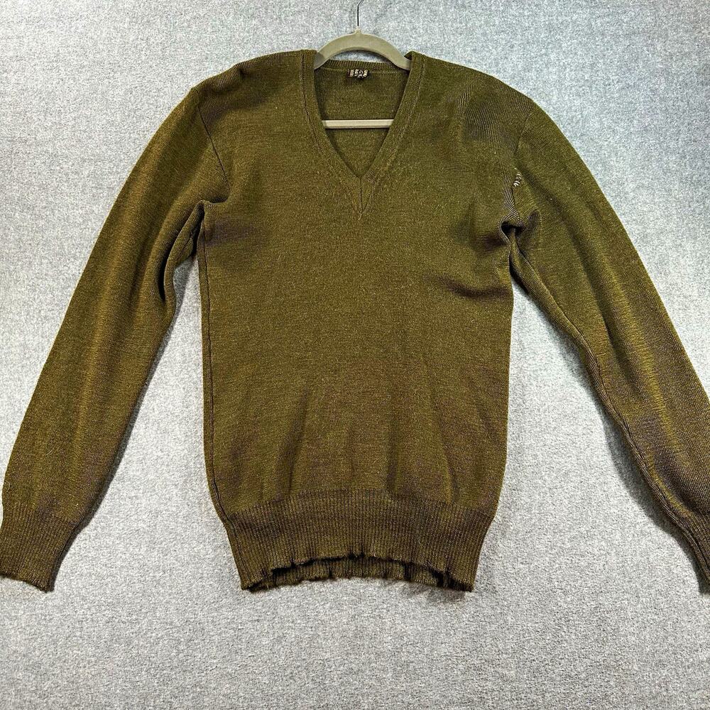 Vintage 1968 Dutch Military Sweater Leeghwater Olive Green V Neck Size 4